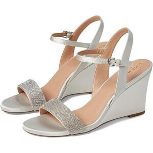 NWT Cole Haan Women's Josie Wedge Sandals, Crystal/Gray Satin-Sz 8.5